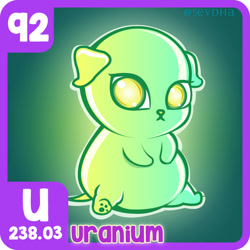 Size: 600x600 | Tagged: safe, artist:sevdha, part of a set, cat, feline, mammal, feral, series:the purriodic table of the elements, ambiguous gender, fat, glowing, glowing body, looking at you, overweight, periodic table, radioactive, solo, solo ambiguous, uranium