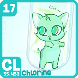 Size: 600x600 | Tagged: safe, artist:sevdha, part of a set, cat, feline, mammal, feral, series:the purriodic table of the elements, ambiguous gender, bipedal, chlorine, glass tube, periodic table, solo, solo ambiguous, tail