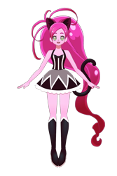 Size: 1280x1920 | Tagged: safe, artist:towers-of-obscure, pinky (teen-z), animal humanoid, cat, feline, fictional species, mammal, humanoid, teen-z, anime, clothes, dress, female, hair, high heels, long hair, pink hair, pretty cure, shoes, smiling, solo, solo female, style emulation, tail, vector