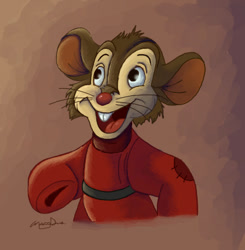 Size: 417x425 | Tagged: safe, artist:nostalgicchills, fievel mousekewitz (an american tail), mammal, mouse, rodent, anthro, an american tail, sullivan bluth studios, 2d, brown body, brown fur, front view, fur, low res, male, murine, solo, solo male, three-quarter view, young