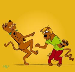 Size: 1724x1655 | Tagged: safe, artist:kitikatrina, scooby-doo (scooby-doo), shaggy norville rogers (scooby-doo), canine, dog, great dane, mammal, anthro, feral, hanna-barbera, scooby-doo (franchise), duo, duo male, male, males only, paw pads, paws, scoobified, species swap