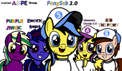 Size: 7774x4538 | Tagged: safe, artist:mrstheartist, oc, oc only, oc:alexandra cloudy 2.0, oc:electric beats, oc:ponyseb 2.0, oc:purple magic, oc:seb the pony, equine, fictional species, mammal, pegasus, pony, unicorn, feral, friendship is magic, hasbro, my little pony, absurd resolution, base used, female, group, looking at you, male, mare, simple background, stallion, transparent background