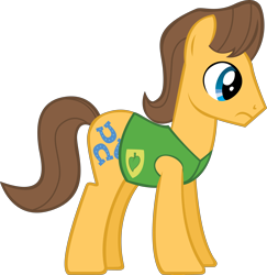 Size: 5088x5234 | Tagged: safe, alternate version, artist:tecknojock, caramel (mlp), earth pony, equine, fictional species, mammal, pony, feral, friendship is magic, hasbro, my little pony, 2011, absurd resolution, clothes, frowning, male, on model, simple background, solo, solo male, stallion, tail, topwear, transparent background, vector, vest