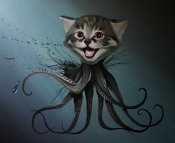 Size: 799x651 | Tagged: safe, artist:robert bowen, cat, feline, fictional species, hybrid, mammal, mollusk, octocat, octopus, feral, github, abomination, ambiguous gender, creepy, cyriak, nightmare fuel, not salmon, solo, solo ambiguous, surreal, tentacles, underwater, wat, water, what has magic done