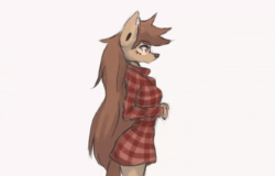 Size: 600x383 | Tagged: safe, artist:tinygaypirate, oc, oc only, oc:apogee (tinygaypirate), canine, dog, mammal, anthro, 2021, 2d, 2d animation, animated, clothes, cute, female, female focus, frame by frame, gif, offscreen character, pov, shirt, solo focus, topwear