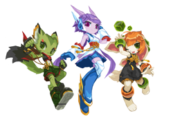 Size: 1412x1000 | Tagged: safe, artist:tysontan, carol tea (freedom planet), milla basset (freedom planet), sash lilac (freedom planet), anthro, cc by-sa, creative commons, freedom planet, 2016, anklet, barefoot, boots, bracelet, clothes, colored outline, ear fluff, female, females only, fluff, freedom planet 2, fur, green body, green fur, group, hair, hands, jewelry, long ears, looking at you, open mouth, orange hair, pink eyes, purple hair, shoes, simple background, slit pupils, tan body, tan fur, team lilac, trio, trio female, white background