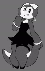 Size: 1660x2630 | Tagged: safe, artist:whygena, oc, oc:evelyn (whygena), fictional species, kobold, reptile, betty boop (series), fleischer studios, 2021, clothes, dress, high heels, horns, shoes, tail