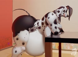 Size: 2280x1680 | Tagged: suggestive, artist:thewhitefox01, canine, dalmatian, dog, mammal, anthro, areola, breasts, butt, female, huge belly, huge breasts, huge butt, licking, licking lips, pregnant, solo, solo female, tail, thick thighs, thighs, tongue, tongue out, wide hips