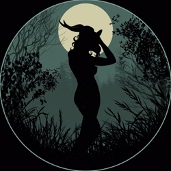 Size: 2048x2048 | Tagged: suggestive, artist:hornedgoddess, baphomet (species), bovid, caprine, demon, fictional species, goat, mammal, anthro, 2020, breasts, butt, digital art, female, goatee, high res, horns, moon, night, outdoors, silhouette, solo, solo female