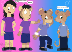 Size: 1906x1378 | Tagged: safe, artist:justinanddennis, marco fernando quesillo (angelina ballerina), human, mammal, mouse, rodent, anthro, humanoid, angelina ballerina (series), angelina ballerina: the next steps, transformation, transformation sequence, transgender