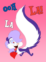 Size: 2121x2828 | Tagged: safe, artist:mysteryfanboy718, fifi la fume (tiny toon adventures), mammal, skunk, anthro, tiny toon adventures, warner brothers, 2018, female, gradient background, hair, hair over one eye, heart, heart bulge, heart eyes, high res, solo, solo female, wingding eyes