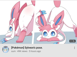 Size: 720x532 | Tagged: safe, artist:sum, cat, eeveelution, feline, fictional species, mammal, sylveon, nintendo, pokémon, youtube, 2021, ambiguous gender, blue eyes, butt, butt blush, face down ass up, jack-o' crouch pose, meme, solo, solo ambiguous, thumbnail, youtube link