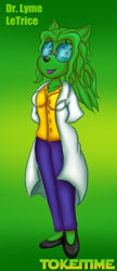 Size: 438x1014 | Tagged: safe, artist:tokeitime, ambiguous species, anthro, blouse, bottomwear, clothes, doctor, female, fur, glasses, gradient background, hair, lipstick, makeup, pants, ponytail, round glasses, solo, solo female, yellow eyes