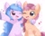 Size: 1898x1534 | Tagged: safe, artist:ginmaruxx, izzy moonbow (mlp), sunny starscout (mlp), earth pony, equine, fictional species, mammal, pony, unicorn, feral, hasbro, my little pony, my little pony g5, my little pony: a new generation, spoiler, spoiler:my little pony g5, 2021, blushing, bracelet, cute, duo, duo female, female, females only, heart, heart eyes, hooves, horn, hug, jewelry, mare, one eye closed, open mouth, open smile, shipping, simple background, smiling, unshorn fetlocks, white background, wingding eyes