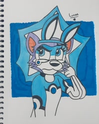 Size: 1610x2018 | Tagged: safe, artist:l21fanarts, everest (paw patrol), canine, dog, husky, lagomorph, mammal, rabbit, semi-anthro, nickelodeon, paw patrol, clothes, ears, female, irl, photo, photographed artwork, solo, solo female, suit, traditional art