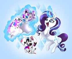Size: 1000x814 | Tagged: safe, artist:justthemiles, da vinci (101 dalmatian street), rarity (mlp), canine, dalmatian, dog, equine, fictional species, mammal, pony, unicorn, 101 dalmatian street, 101 dalmatians, disney, friendship is magic, hasbro, my little pony, clothes, crossover, duo, duo female, female, females only, paw pads, paws