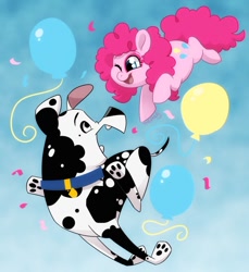 Size: 700x765 | Tagged: safe, artist:justthemiles, doug (101 dalmatian street), pinkie pie (mlp), canine, dalmatian, dog, earth pony, equine, fictional species, mammal, pony, 101 dalmatian street, 101 dalmatians, disney, friendship is magic, hasbro, my little pony, crossover, duo, duo male and female, female, male, paw pads, paws