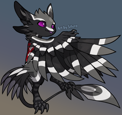 Size: 900x845 | Tagged: safe, artist:blitzdrachin, avali, fictional species, semi-anthro, 2021, ambiguous gender, blep, cheek fluff, colored pupils, ear fluff, feathered wings, feathers, fluff, four ears, gradient background, gray feathers, head fluff, looking at you, purple eyes, solo, solo ambiguous, tail, tail feathers, tongue, tongue out, white feathers, wings
