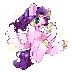 Size: 650x650 | Tagged: safe, artist:matcha_nekochan, pipp petals (mlp), equine, fictional species, mammal, pegasus, pony, feral, hasbro, my little pony, my little pony g5, spoiler:my little pony g5, cell phone, chest fluff, cute, fluff, one eye closed, phone, solo