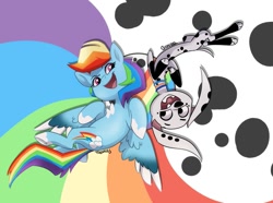 Size: 941x700 | Tagged: safe, alternate version, artist:justthemiles, dolly (101 dalmatians), rainbow dash (mlp), canine, dalmatian, dog, equine, fictional species, mammal, pegasus, pony, 101 dalmatians, disney, friendship is magic, hasbro, my little pony, crossover, duo, duo female, female, females only