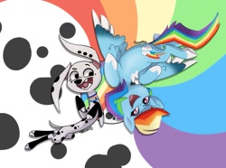 Size: 941x700 | Tagged: safe, artist:justthemiles, dolly (101 dalmatians), rainbow dash (mlp), canine, dalmatian, dog, equine, fictional species, mammal, pegasus, pony, 101 dalmatians, disney, friendship is magic, hasbro, my little pony, crossover, duo, duo female, female, females only