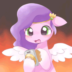 Size: 600x600 | Tagged: safe, artist:ginmaruxx, artist:szafir87, pipp petals (mlp), equine, fictional species, mammal, pegasus, pony, feral, hasbro, my little pony, my little pony g5, spoiler:my little pony g5, 2021, animated, blushing, cell phone, circlet, cute, feathered wings, feathers, female, fire, flapping wings, gif, mare, open mouth, phone, smartphone, solo, solo female, sweat, sweatdrops, white wings, wings