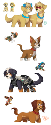 Size: 2439x5992 | Tagged: safe, artist:milkymatsu02, ella (paw patrol), liberty (paw patrol), rex (paw patrol), tracker (paw patrol), tuck (paw patrol), canine, dachshund, dog, golden retriever, mammal, feral, nickelodeon, paw patrol, spoiler, spoiler:paw patrol:the movie, 2021, black nose, brother, brother and sister, collar, digital art, ears, eyelashes, female, fur, glasses, hair, looking at each other, looking at you, male, older, open mouth, paw patrol:the movie, pink nose, siblings, simple background, sister, sunglasses, tail, tongue, twins, white background