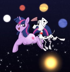 Size: 900x929 | Tagged: safe, artist:justthemiles, dylan (101 dalmatians), twilight sparkle (mlp), canine, dalmatian, dog, equine, fictional species, mammal, pony, unicorn, 101 dalmatian street, 101 dalmatians, disney, friendship is magic, hasbro, my little pony, crossover, duo, duo male and female, female, male