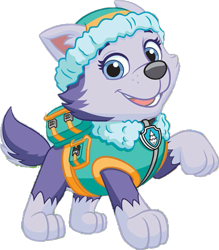 Size: 695x794 | Tagged: safe, artist:pawpatrolchase, everest (paw patrol), canine, dog, husky, mammal, feral, nickelodeon, paw patrol, clothes, ears, female, hat, headwear, jacket, solo, solo female, tail, topwear