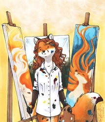 Size: 687x800 | Tagged: safe, artist:panhesekielshiroi, canine, fox, mammal, anthro, canvas, clothes, shirt, solo, topwear