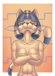 Size: 1000x1400 | Tagged: suggestive, artist:catd, ankha (animal crossing), cat, feline, mammal, anthro, animal crossing, nintendo, ankha zone, clothes, female, looking down, solo, solo female