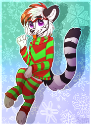 Size: 862x1200 | Tagged: safe, artist:tizhonolulu, oc, oc only, big cat, feline, mammal, tiger, anthro, christmas sweater, gift, male, solo, solo male