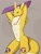 Size: 1300x1700 | Tagged: safe, artist:jrjresq, fictional species, renamon, digimon, athletic, athletic male, barbie doll anatomy, chest fluff, complete nudity, featureless chest, featureless crotch, fluff, hand on head, looking at you, male, nippleless, nudity, pinup, posing, solo, solo male, thick thighs, thighs, yellow body