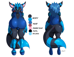 Size: 2160x1666 | Tagged: suggestive, alternate version, artist:suirano, oc, oc only, eeveelution, fictional species, mammal, umbreon, anthro, digitigrade anthro, nintendo, pokémon, 2020, black nose, breasts, butt, clothes, commission, digital art, ears, female, fur, hair, high heels, huge breasts, looking at you, panties, rear view, reference sheet, shirt, shoes, solo, solo female, tail, thighs, topwear, underwear