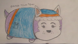 Size: 1920x1080 | Tagged: safe, artist:codetski101, everest (paw patrol), canine, dog, husky, mammal, feral, nickelodeon, paw patrol, tsum tsum, clothes, ears, female, hat, headwear, jacket, solo, solo female, tail, topwear, traditional art