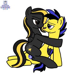 Size: 2000x2000 | Tagged: safe, artist:mrstheartist, canon x oc, oc, oc:ponyseb 2.0, equine, fictional species, mammal, pegasus, pony, feral, friendship is magic, hasbro, my little pony, base used, cutie mark, duo, eye contact, female, high res, male, male/female, mare, midnight strike (mlp), nose boop, sebstrike (mlp/oc), shipping, simple background, sitting, stallion, transparent background