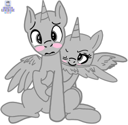 Size: 1024x994 | Tagged: safe, artist:mrstheartist, oc, oc only, alicorn, equine, fictional species, mammal, pony, feral, friendship is magic, hasbro, my little pony, trace, base, blushing, female, grooming, male, male/female, mare, preening, stallion