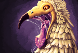 Size: 3600x2460 | Tagged: safe, artist:gyrotech, bird, bird of prey, vulture, bust, high res, mawshot, open mouth, portrait, saliva, tongue, tongue peircing
