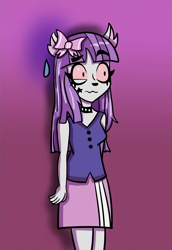 Size: 1352x1968 | Tagged: safe, artist:keto-sangt, oc, oc only, oc:periwinkle, animal humanoid, cat, feline, fictional species, mammal, manx, humanoid, teen-z, bottomwear, bow, choker, clothes, female, simple background, skirt, solo, solo female