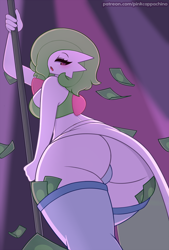 Size: 1200x1779 | Tagged: suggestive, artist:pinkcappachino, fictional species, gardevoir, humanoid, nintendo, pokémon, 2019, big butt, breasts, butt, clothes, female, green hair, hair, looking at you, looking back, looking back at you, solo, solo female, thick thighs, thighs
