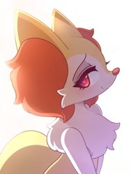 Size: 1000x1333 | Tagged: safe, artist:pinkcappachino, braixen, fictional species, semi-anthro, nintendo, pokémon, 2020, ears, female, looking at you, smiling, smiling at you, solo, solo female, starter pokémon, tail