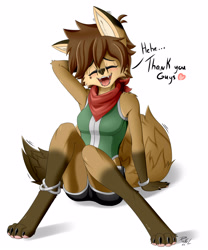 Size: 2340x2810 | Tagged: safe, artist:raxelnsfw, oc, oc only, canine, fox, mammal, anthro, 2021, bandanna, bottomwear, breasts, butt, clothes, digital art, ears, eyelashes, eyes closed, female, fur, hair, high res, open mouth, pose, sharp teeth, shirt, shorts, simple background, solo, solo female, tail, teeth, thighs, tongue, topwear, vixen, wide hips
