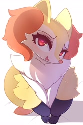 Size: 2731x4096 | Tagged: safe, artist:pinkcappachino, braixen, fictional species, semi-anthro, nintendo, pokémon, ears, female, looking at you, smiling, smiling at you, solo, solo female, starter pokémon, tail