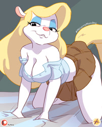 Size: 600x742 | Tagged: suggestive, artist:furboz, minerva mink (animaniacs), mammal, mink, mustelid, anthro, animaniacs, warner brothers, bottomwear, breasts, cleavage, clothes, female, shirt, skirt, solo, solo female, topwear