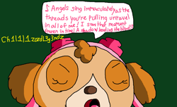 Size: 1235x749 | Tagged: safe, artist:ch1l1l1zardl3g3ndz, skye (paw patrol), canine, cockapoo, dog, mammal, ambiguous form, nickelodeon, paw patrol, dialogue, ears, female, goggles, singing, solo, solo female, talking
