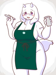 Size: 929x1240 | Tagged: safe, artist:toriellove, toriel (undertale), bovid, fictional species, goat, mammal, monster, anthro, undertale, 2021, big breasts, big butt, breasts, butt, female, glass, glasses, horns, i mean breast milk, pen, solo, solo female, wide hips