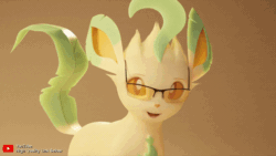 Size: 854x480 | Tagged: safe, artist:therealdjthed, eeveelution, fictional species, leafeon, mammal, feral, nintendo, pokémon, 2019, 3d, 3d animation, ambiguous gender, animated, digital art, gif, glasses, solo, solo ambiguous