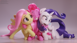 Size: 3840x2160 | Tagged: safe, artist:therealdjthed, fluttershy (mlp), pinkie pie (mlp), rarity (mlp), earth pony, equine, fictional species, mammal, pegasus, pony, unicorn, feral, friendship is magic, hasbro, my little pony, 16:9, 2019, 3d, digital art, female, females only, high res, trio, trio female, wallpaper