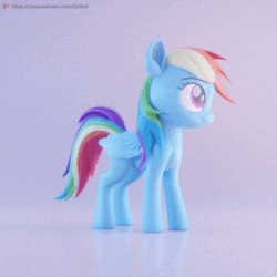 Size: 512x512 | Tagged: safe, artist:therealdjthed, rainbow dash (mlp), equine, fictional species, mammal, pegasus, pony, feral, friendship is magic, hasbro, my little pony, 2019, 3d, 3d animation, animated, digital art, female, gif, solo, solo female
