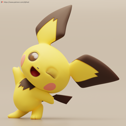 Size: 2449x2449 | Tagged: safe, artist:therealdjthed, fictional species, mammal, pichu, anthro, nintendo, pokémon, 2018, 3d, ambiguous gender, digital art, high res, solo, solo ambiguous